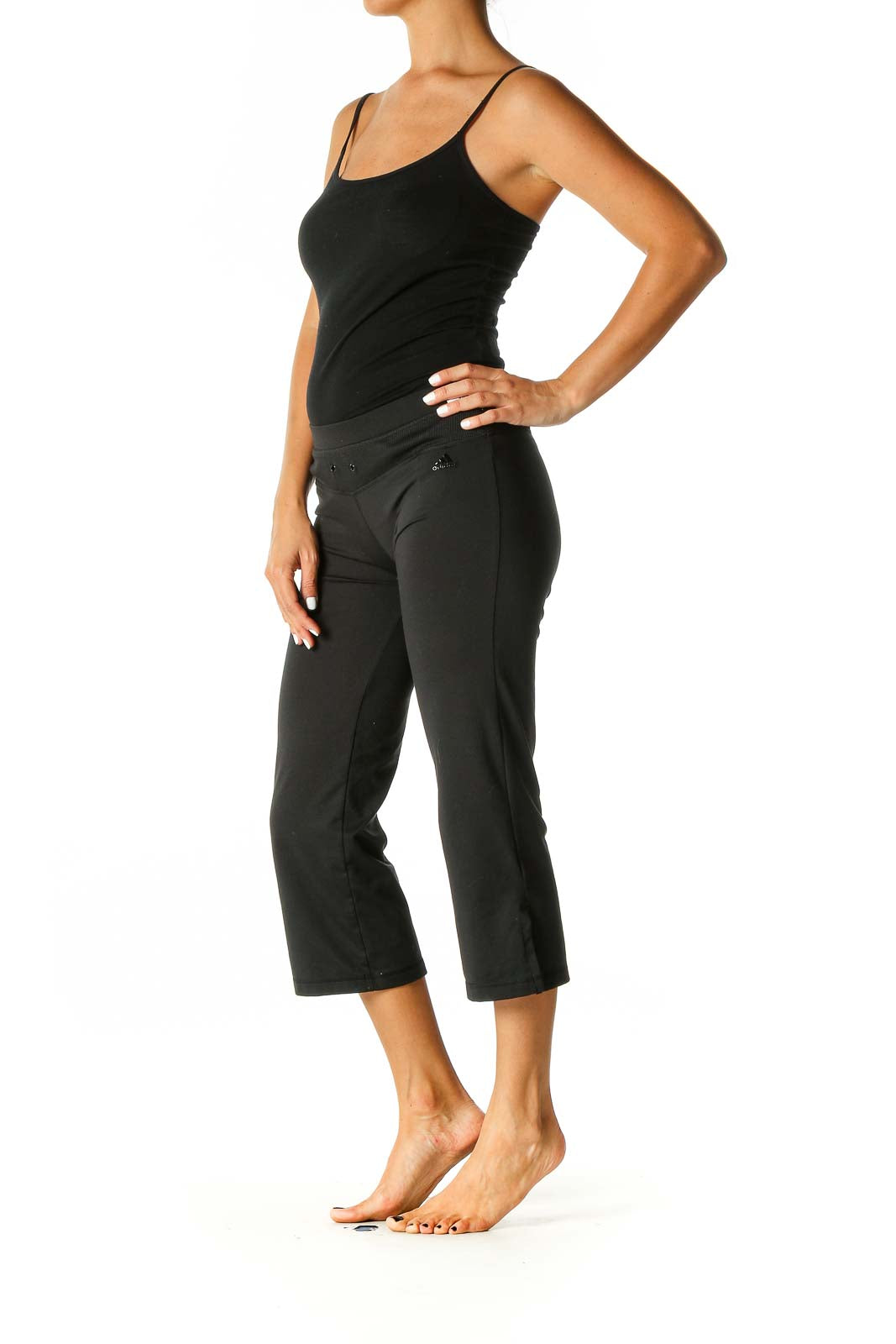 Black Solid Activewear Capri Pants