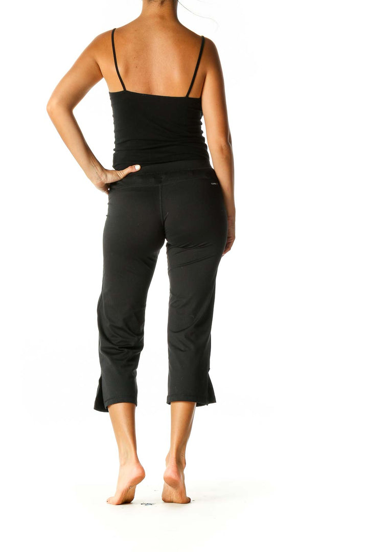 Black Solid Activewear Capri Pants