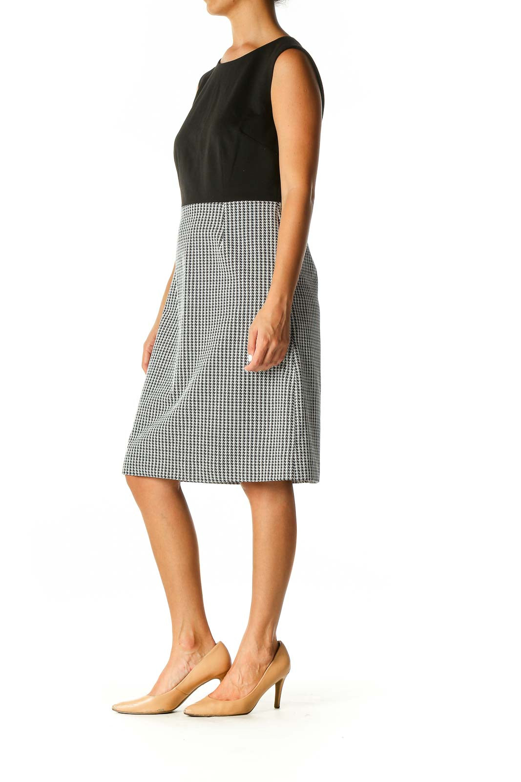 Black Checkered Classic A-Line Dress