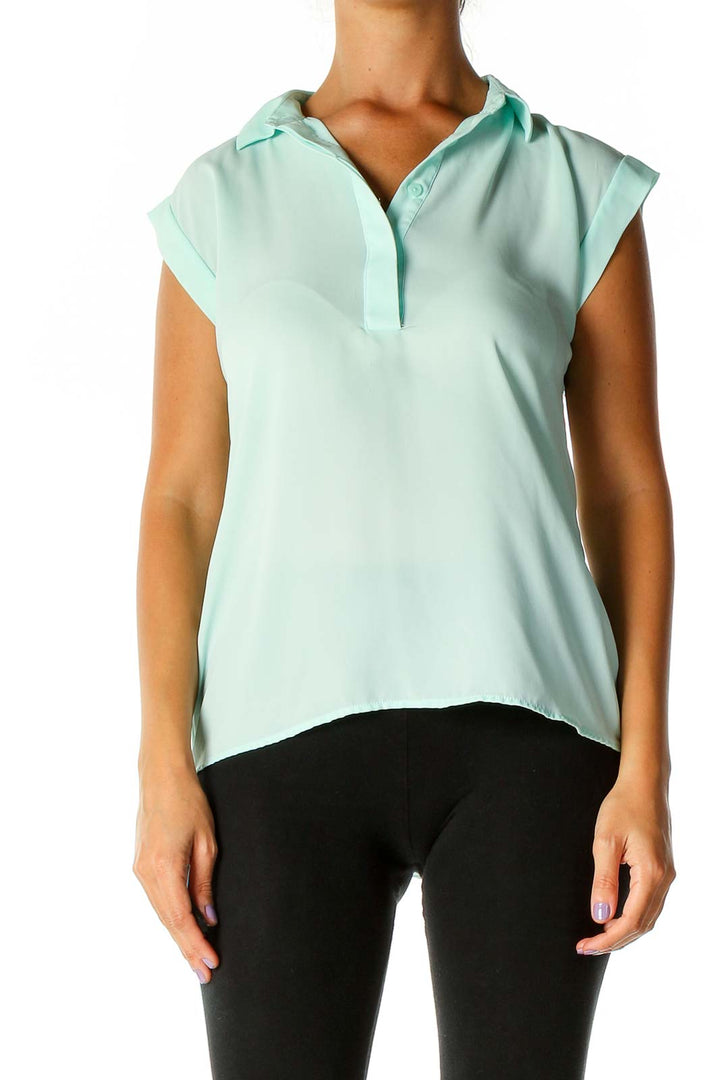 Green Solid Casual Blouse