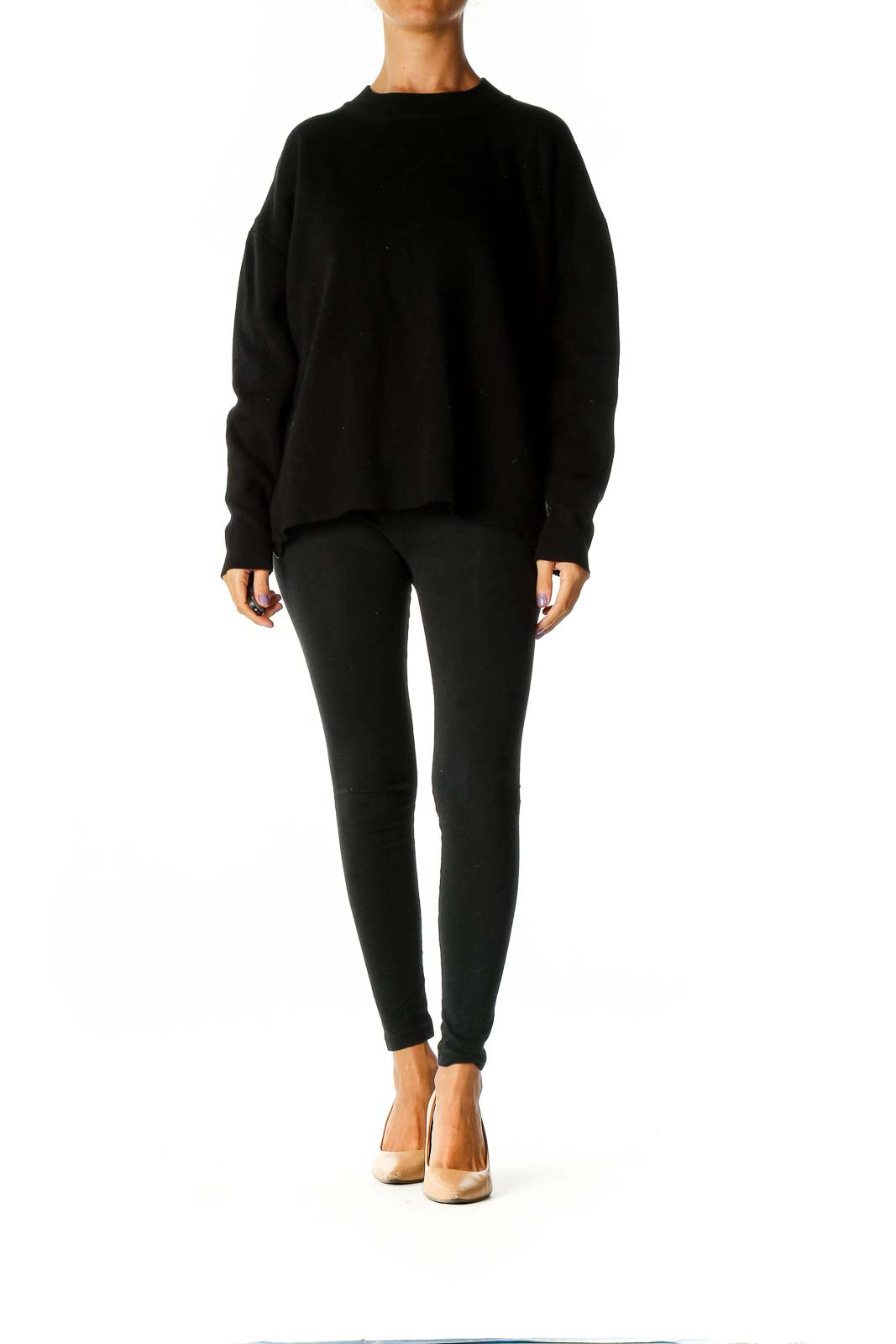 Black Solid Casual Sweater