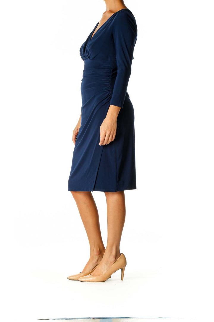 Blue Solid Retro Sheath Dress