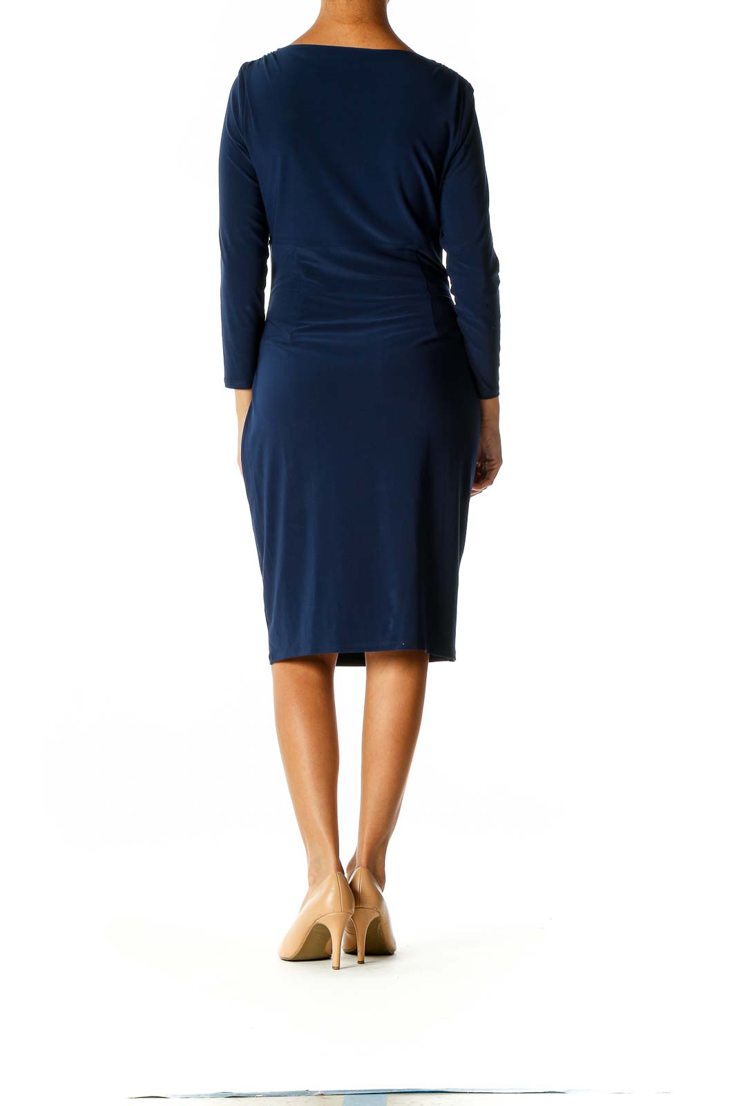 Blue Solid Retro Sheath Dress