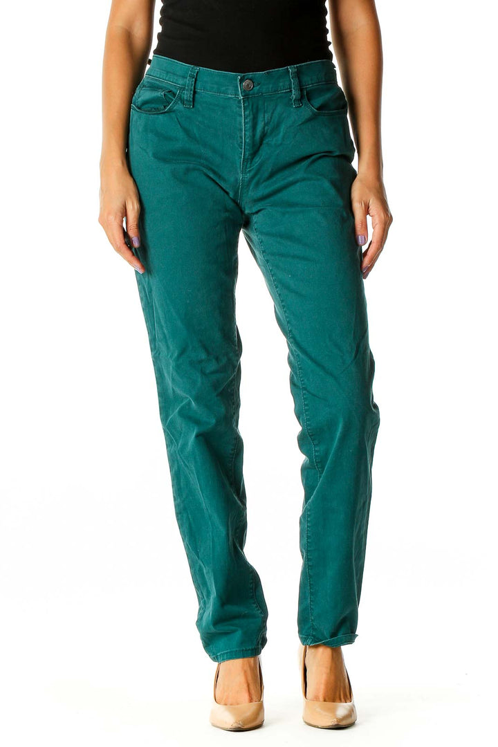 Green Casual Straight Leg Jeans