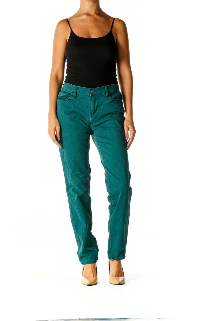 Green Casual Straight Leg Jeans