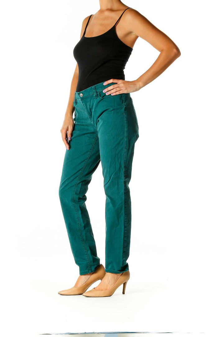 Green Casual Straight Leg Jeans