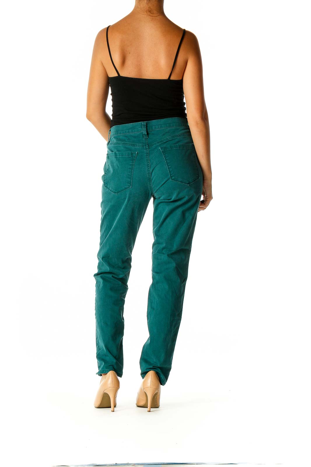 Green Casual Straight Leg Jeans