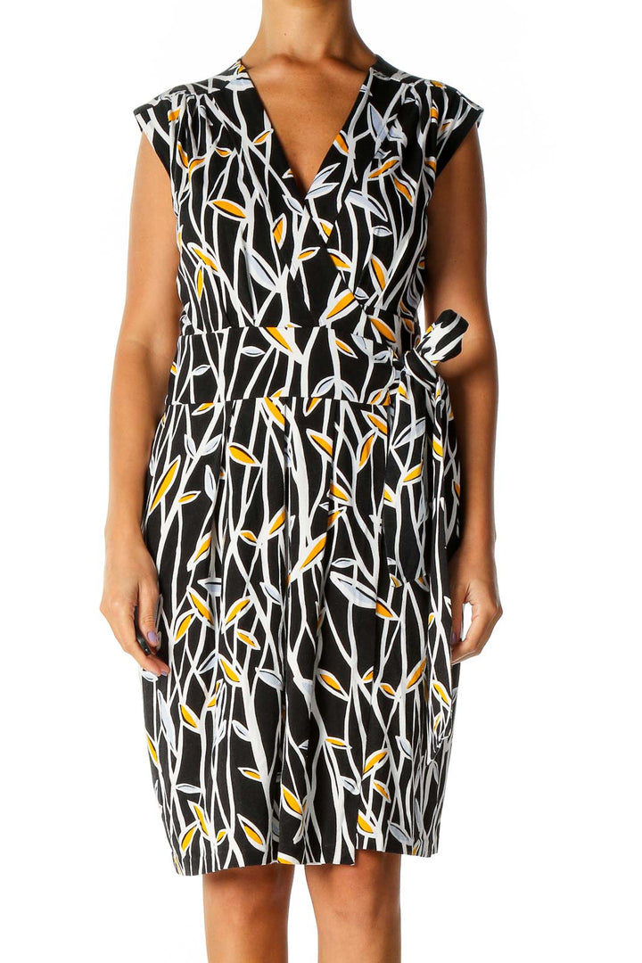 Black Geometric Print Holiday Sheath Dress