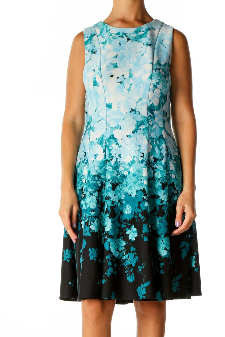 Blue Floral Print Day Fit & Flare Dress