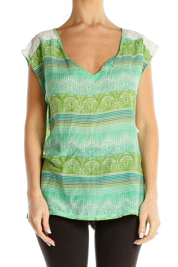 Green Geometric Print Casual Blouse