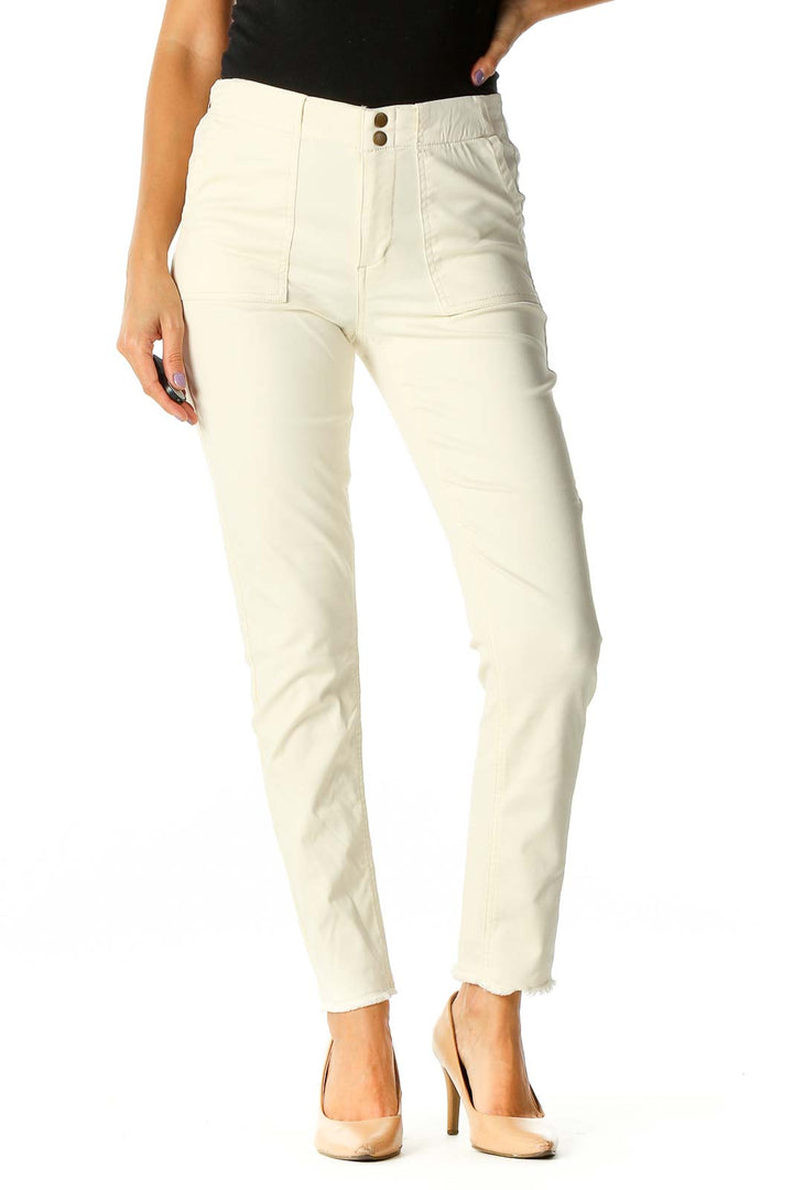 Beige Solid Chic Trousers