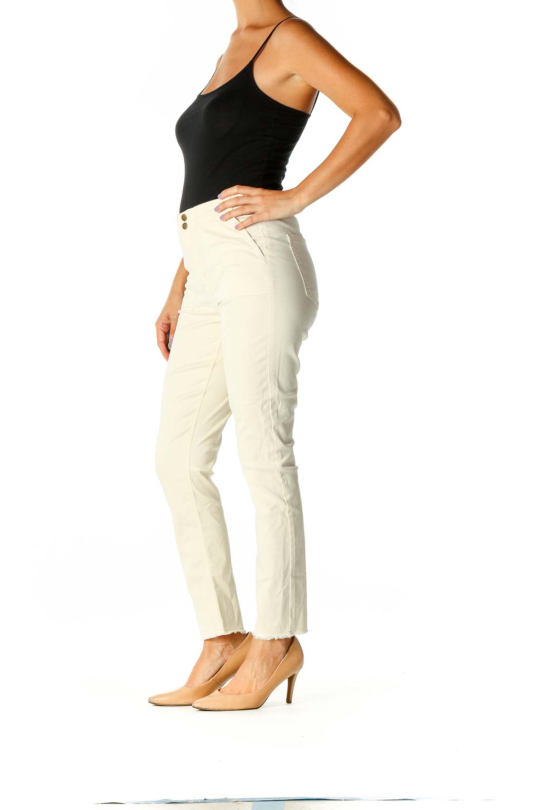 Beige Solid Chic Trousers