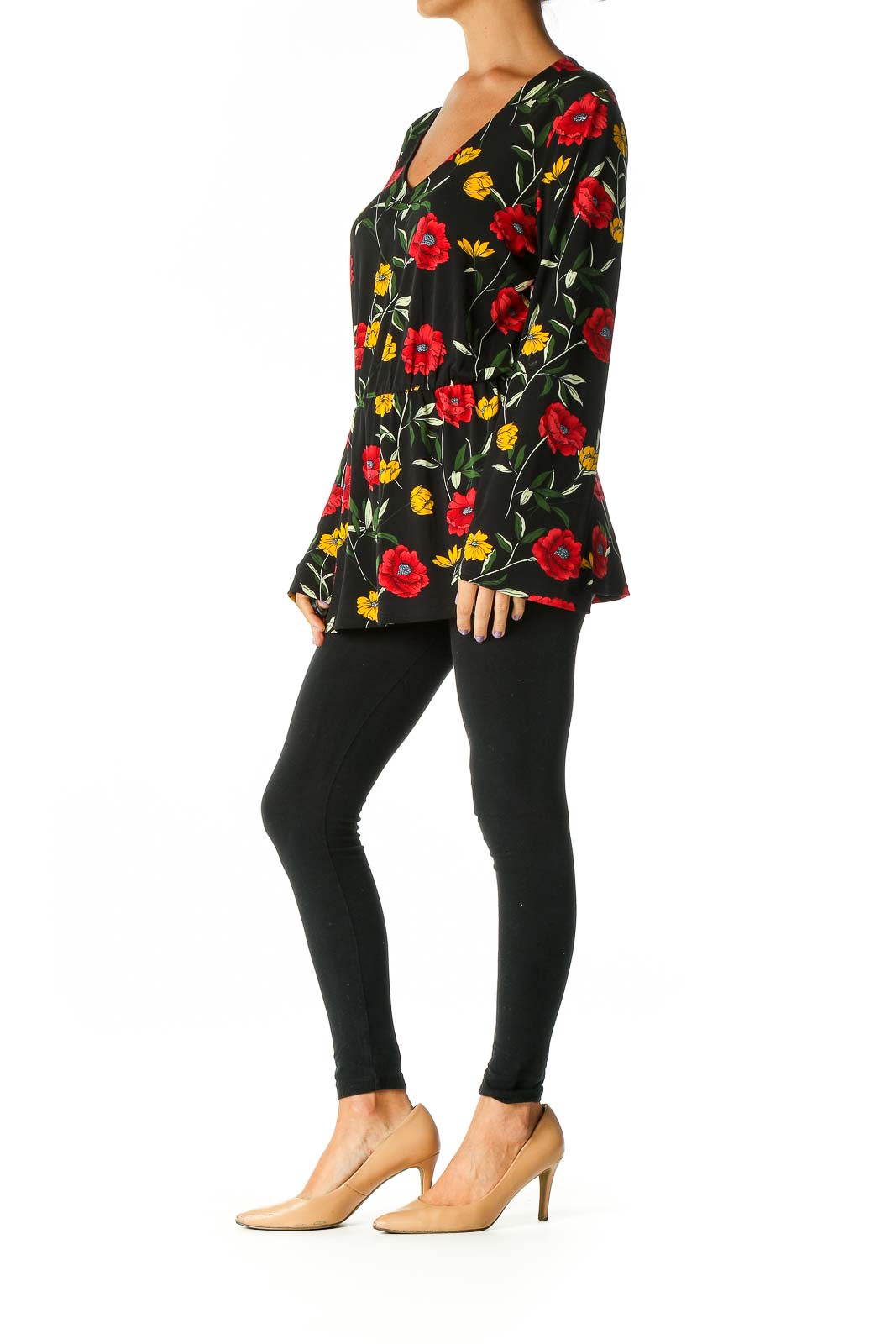 Black Floral Print Retro Blouse