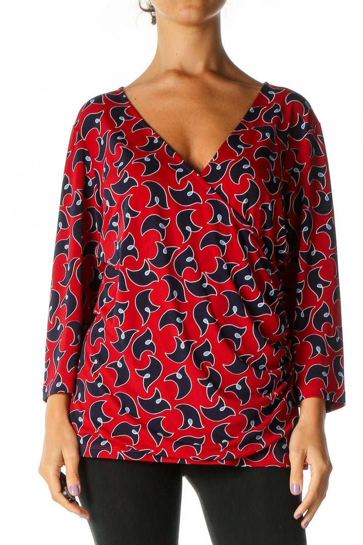 Red Printed Retro Blouse