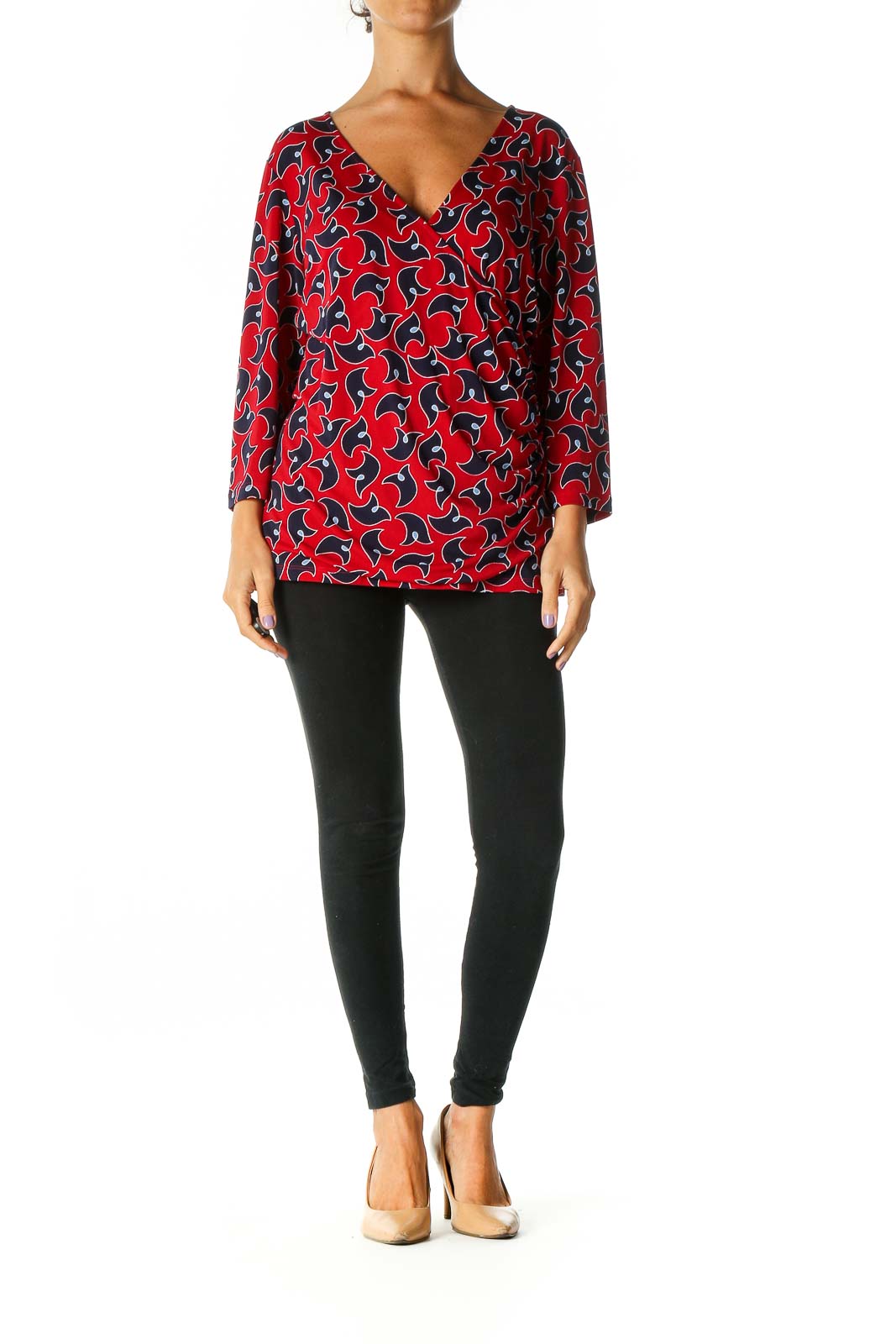 Red Printed Retro Blouse