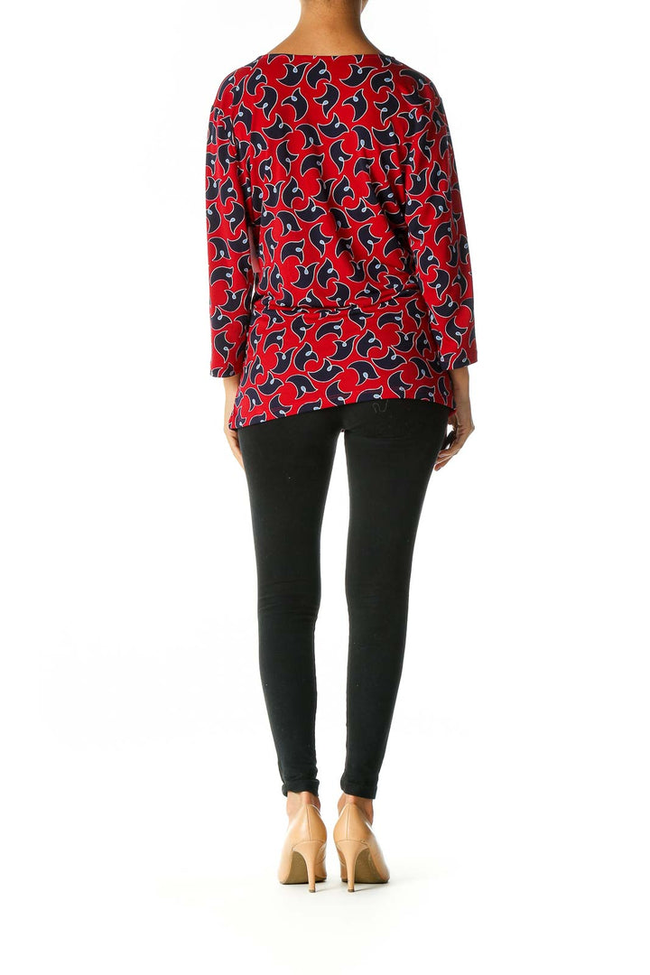 Red Printed Retro Blouse