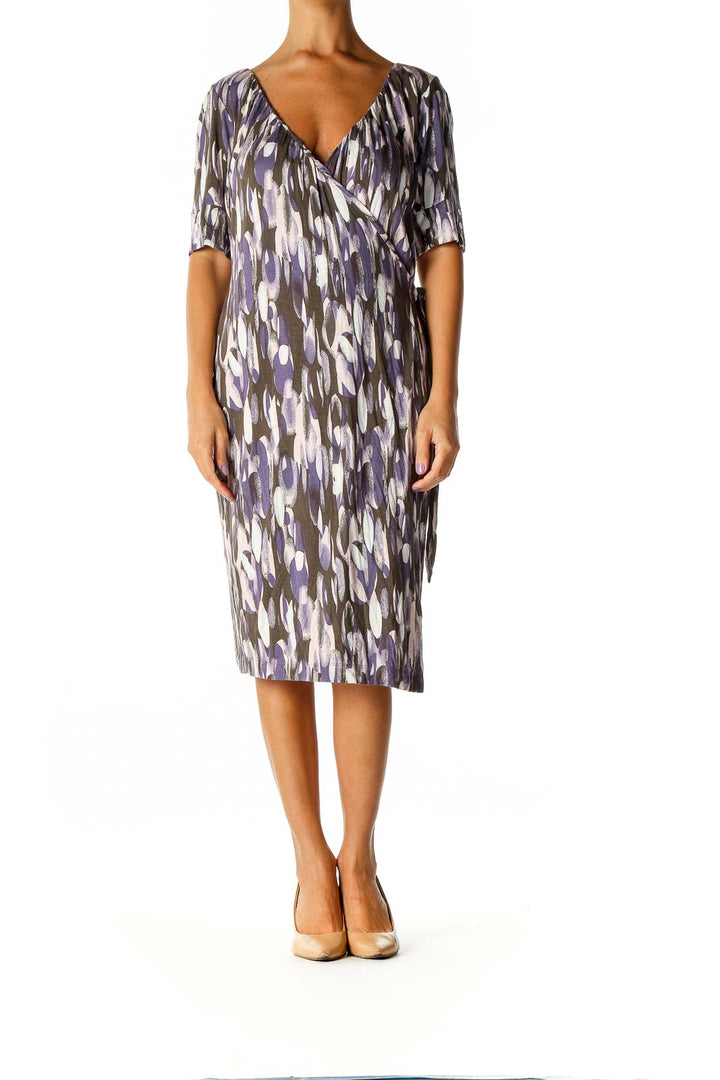 Purple Geometric Print Holiday Sheath Dress