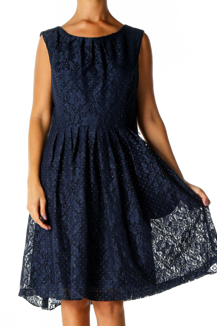 Blue Lace Casual Fit & Flare Dress