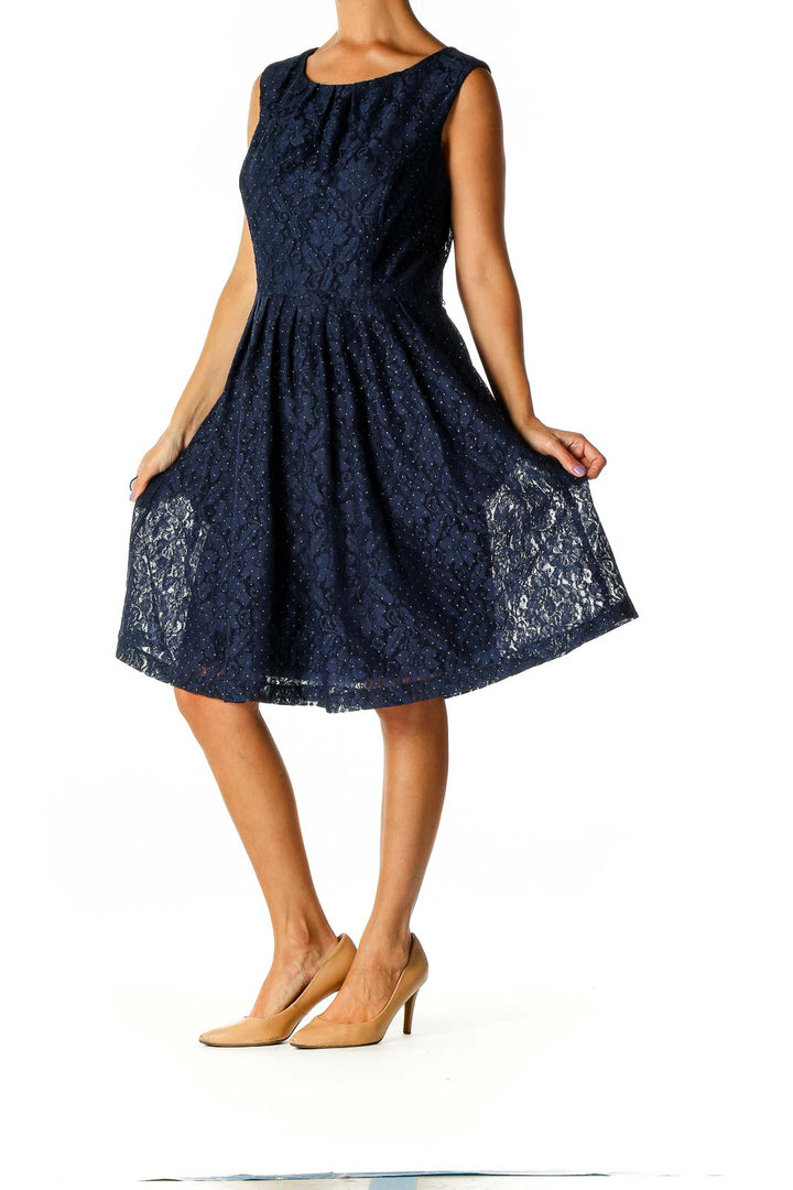 Blue Lace Casual Fit & Flare Dress