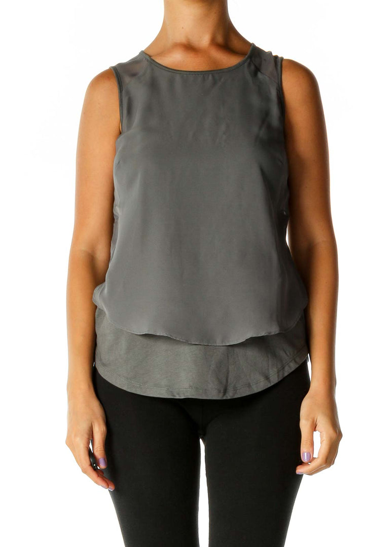 Gray Solid Casual Tank Top