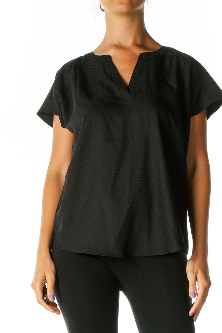 Black Textured Casual Blouse