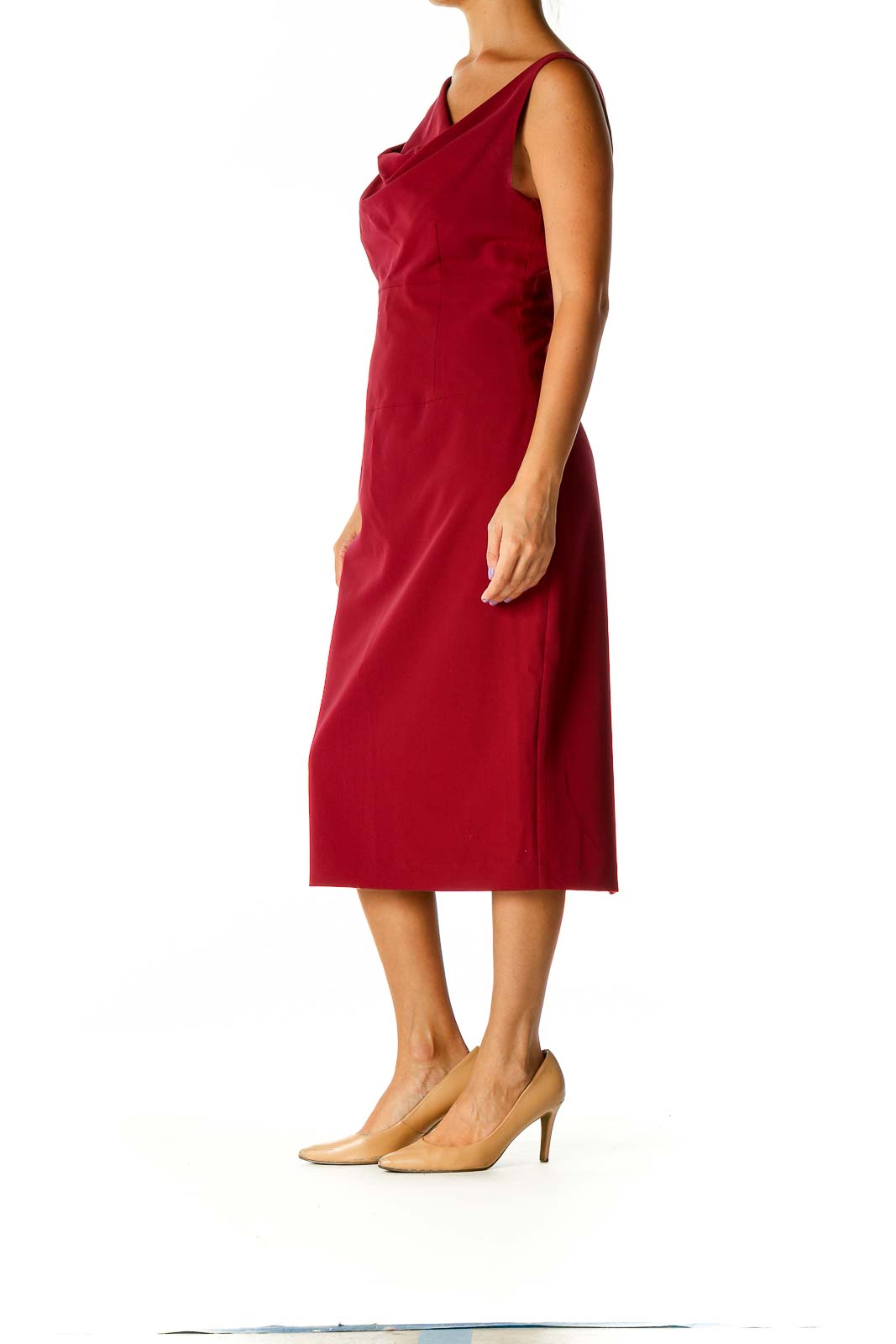 Red Solid Cocktail Sheath Dress