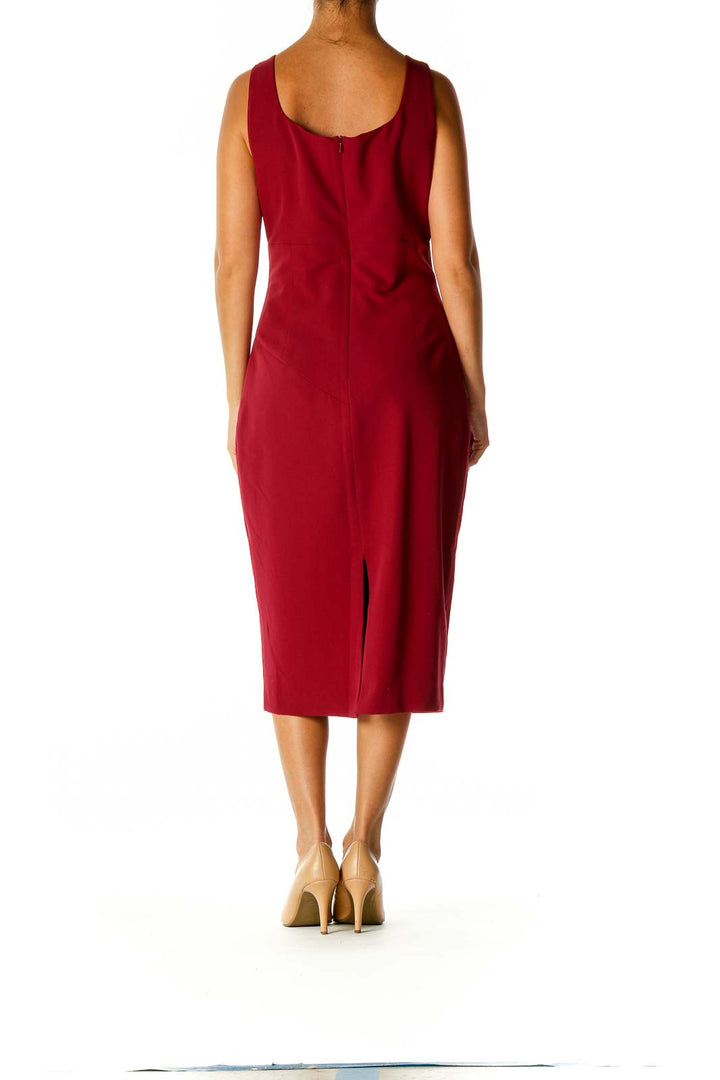 Red Solid Cocktail Sheath Dress