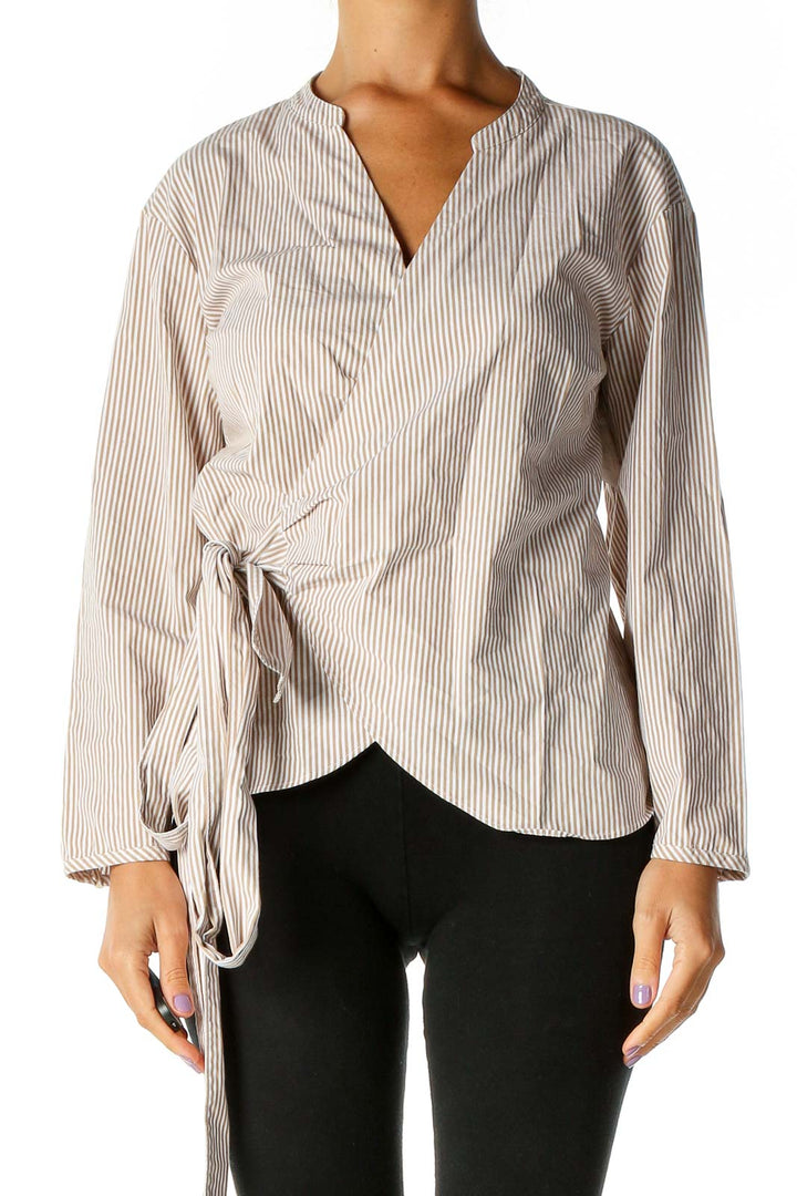 Beige Striped Retro Blouse