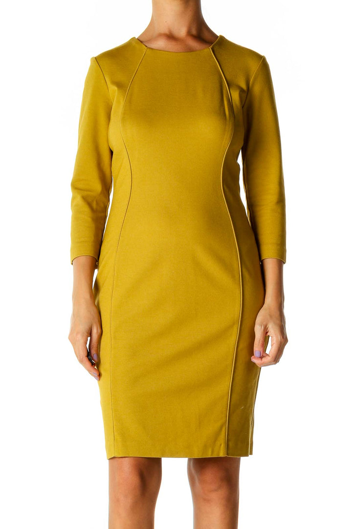 Yellow Solid Casual Sheath Dress