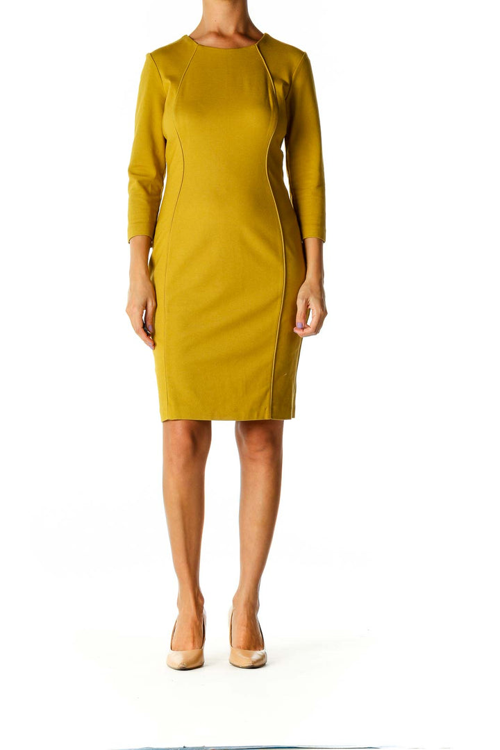 Yellow Solid Casual Sheath Dress