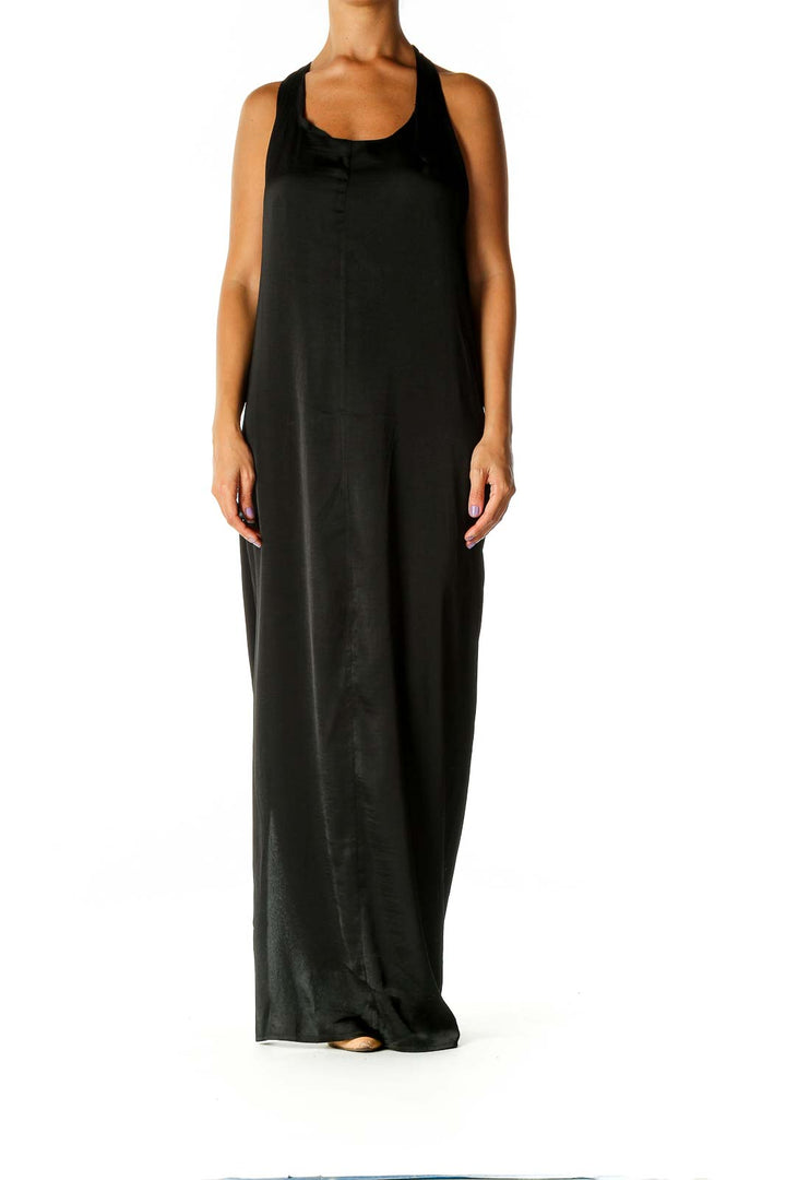 Black Solid Bohemian Column Dress