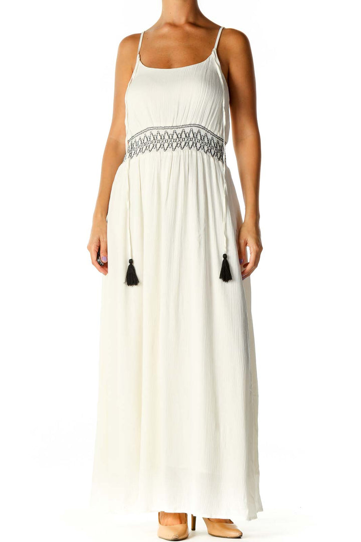 White Solid Bohemian A-Line Dress