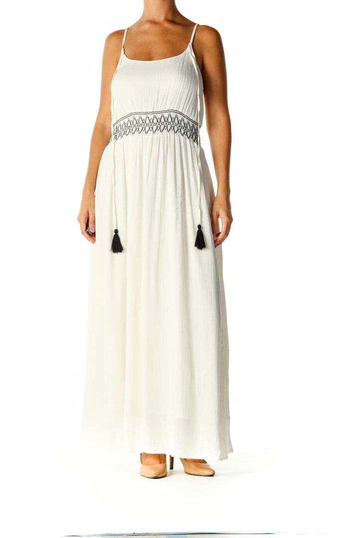 White Solid Bohemian A-Line Dress