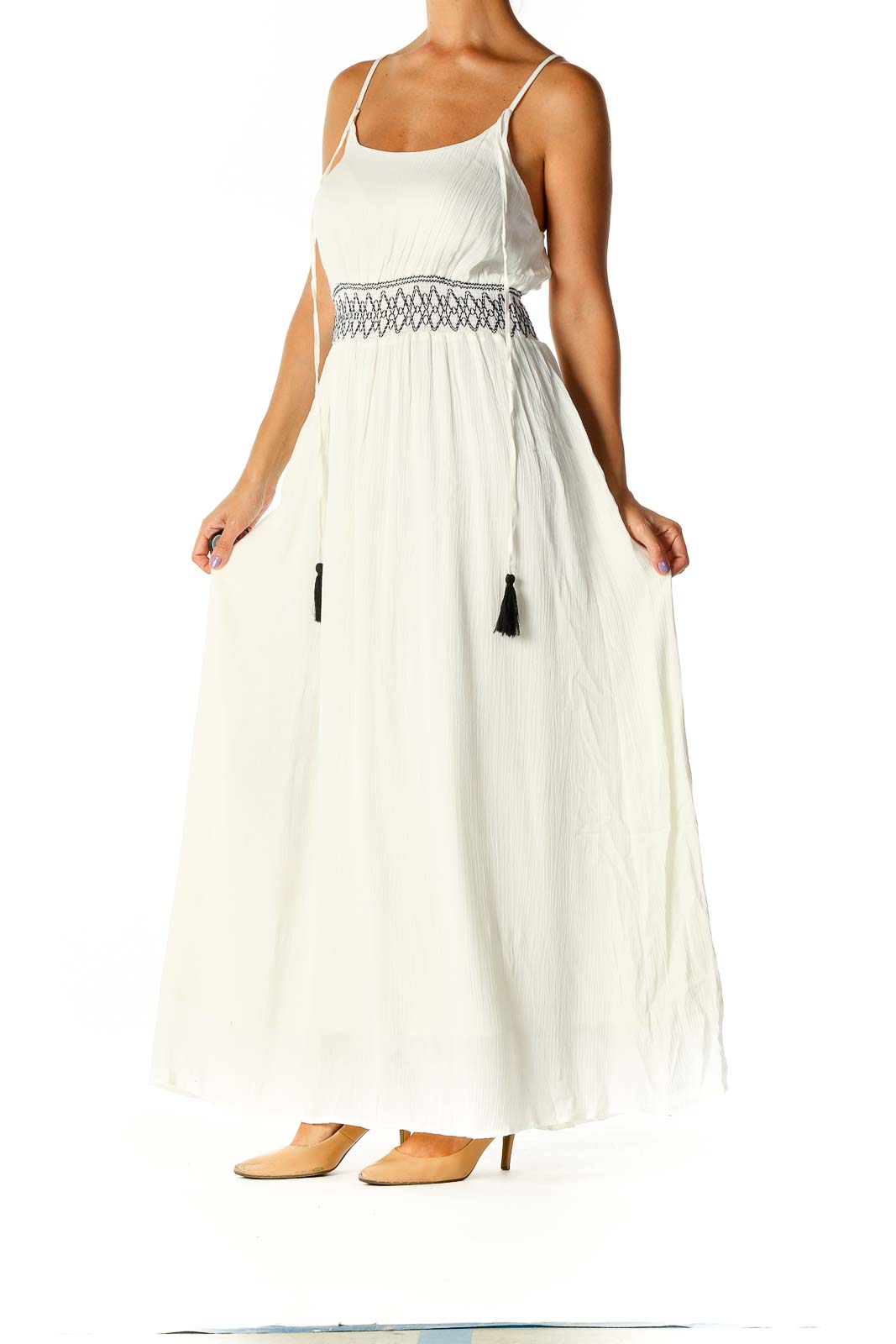 White Solid Bohemian A-Line Dress