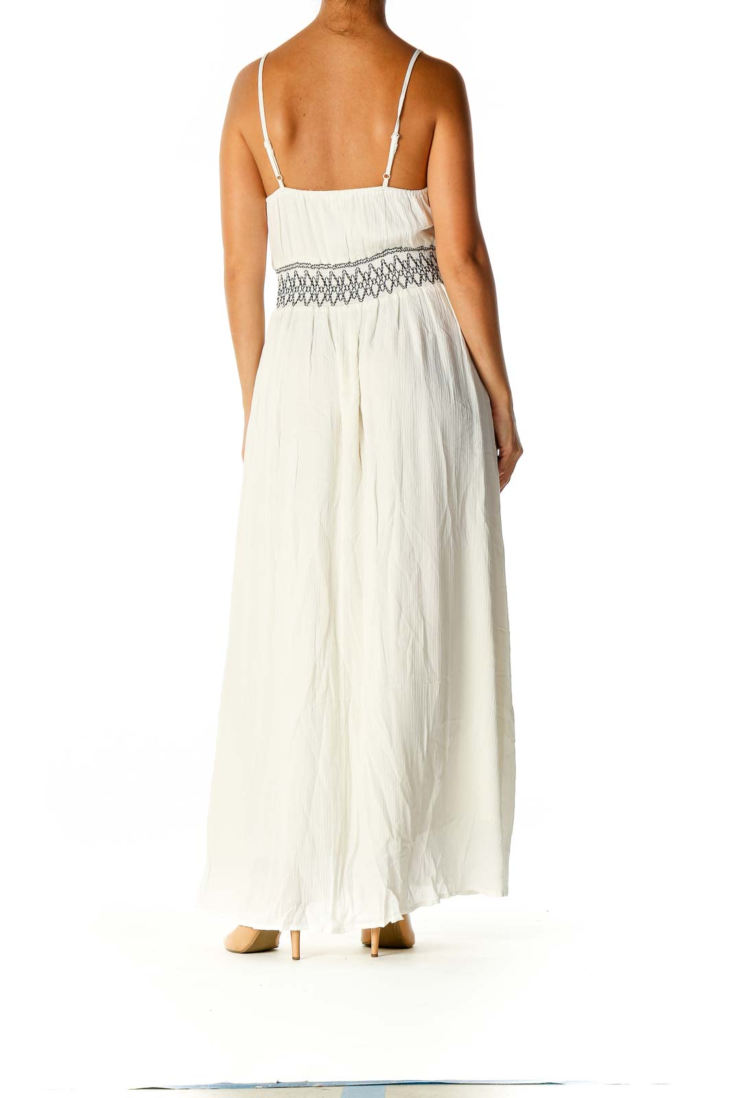 White Solid Bohemian A-Line Dress