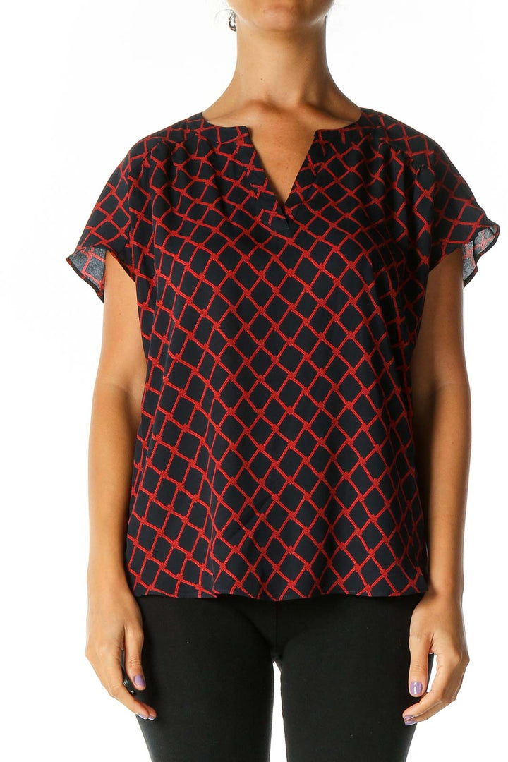 Red Geometric Print Casual Blouse