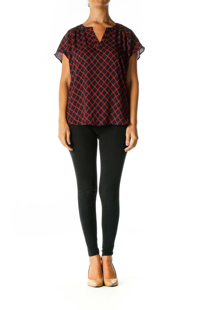 Red Geometric Print Casual Blouse