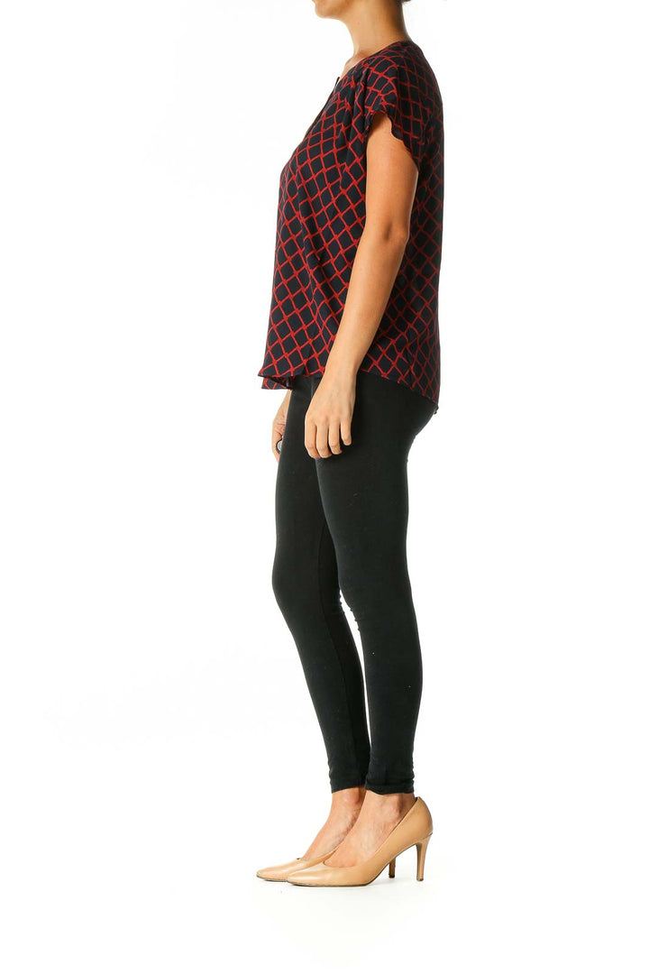 Red Geometric Print Casual Blouse