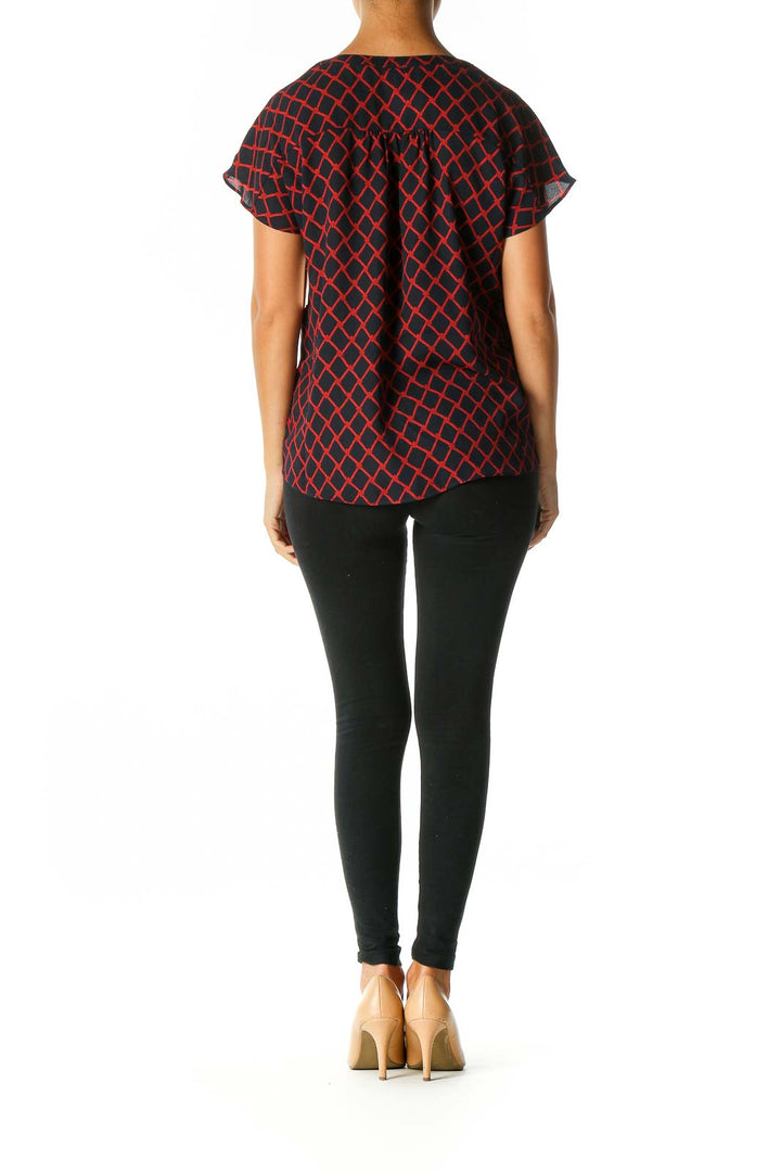 Red Geometric Print Casual Blouse