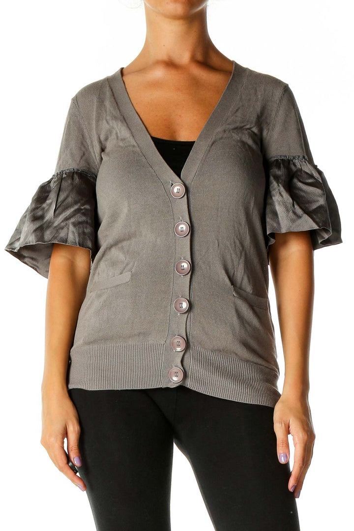 Gray Solid Casual Blouse