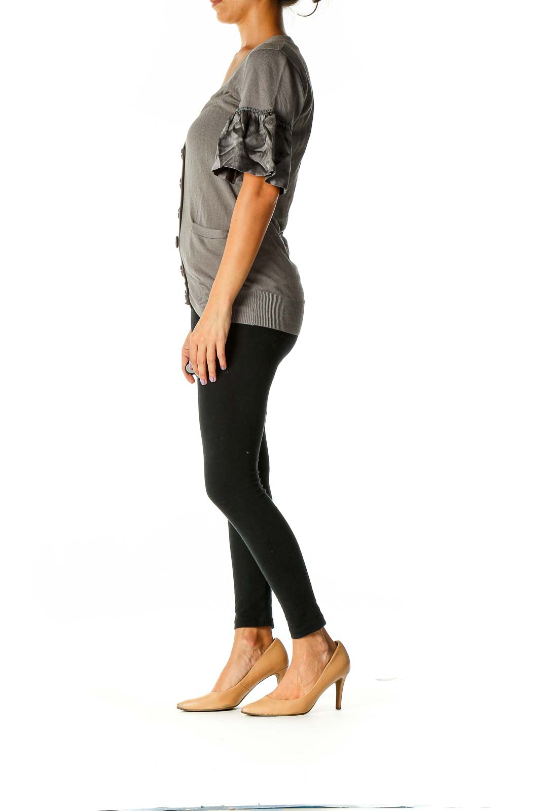 Gray Solid Casual Blouse