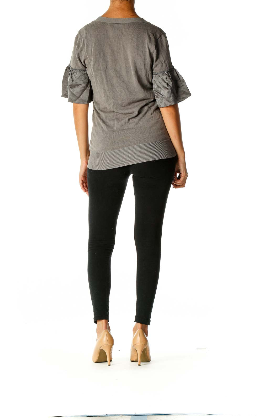 Gray Solid Casual Blouse