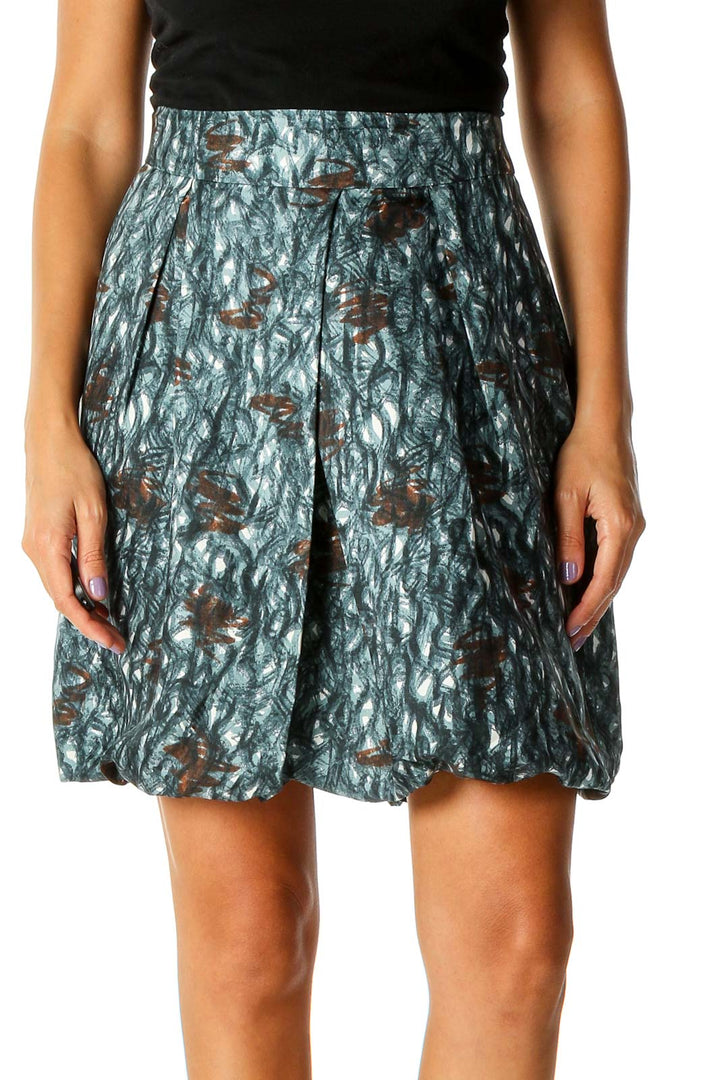 Green Printed Chic Flared Skirt