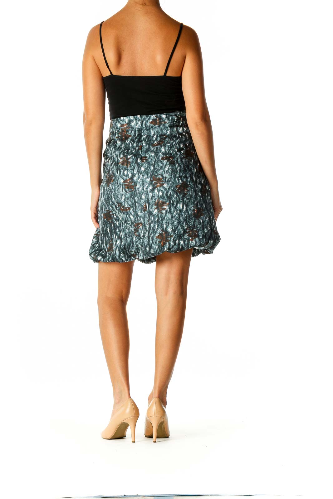 Green Printed Chic Flared Skirt