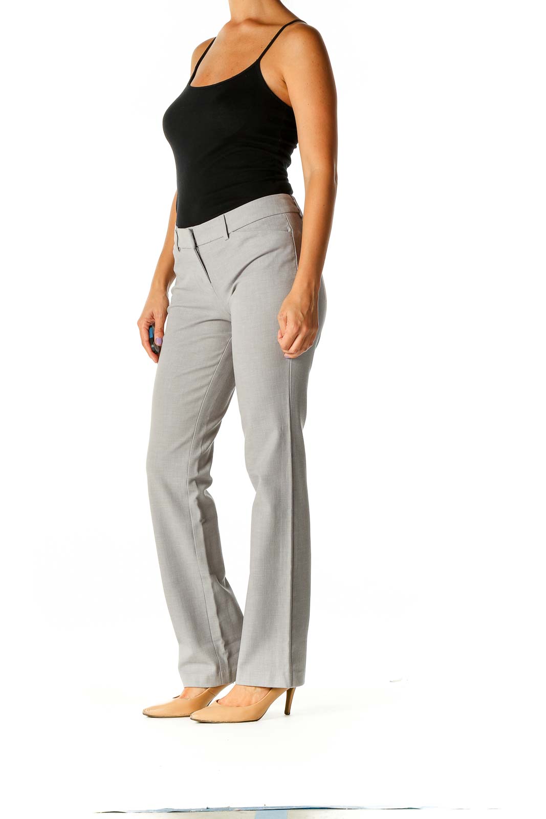 Gray Solid Casual Trousers