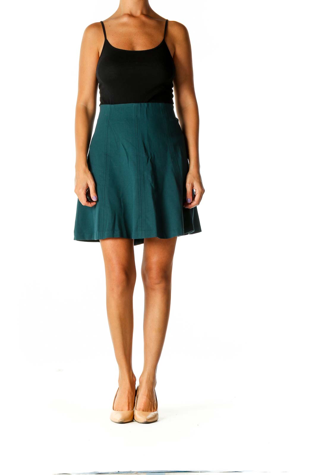 Green Solid Chic Flared Skirt