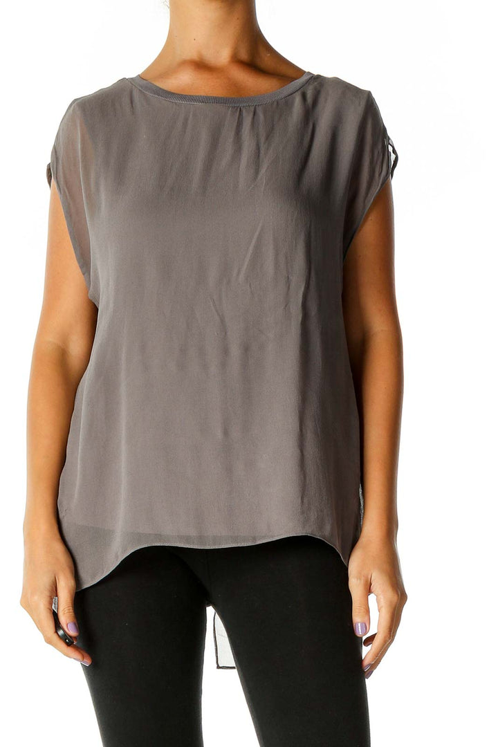 Gray Solid Casual Blouse