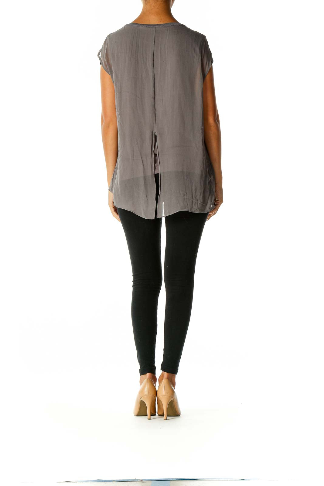 Gray Solid Casual Blouse