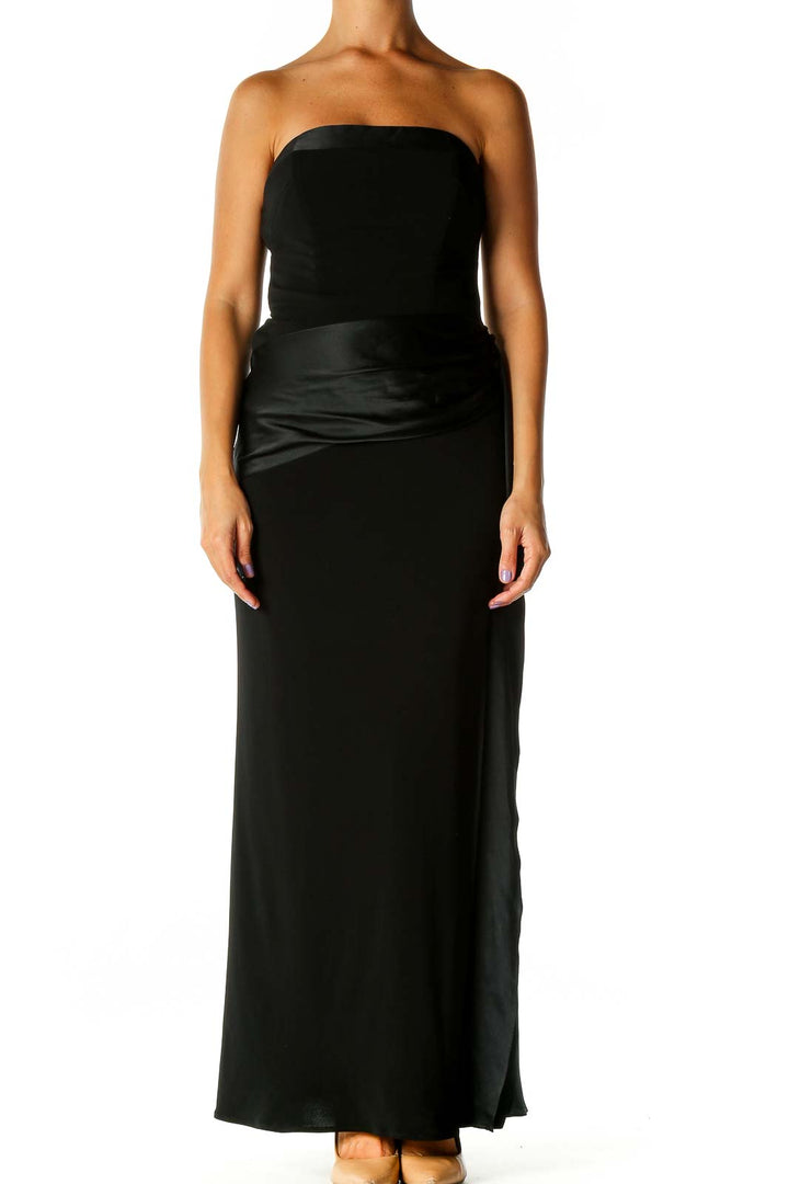 Black Solid Classic Column Dress