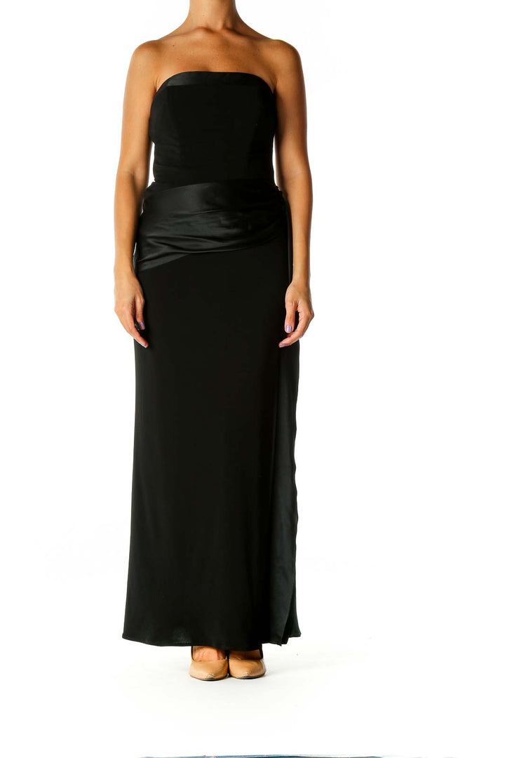 Black Solid Classic Column Dress